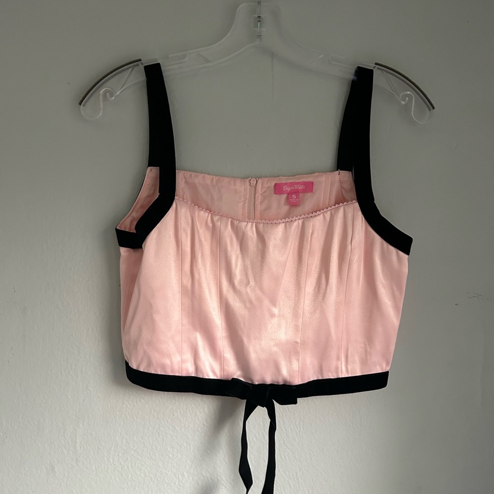 Dollskill Silky Pink and Black velvet blouse Women's Top